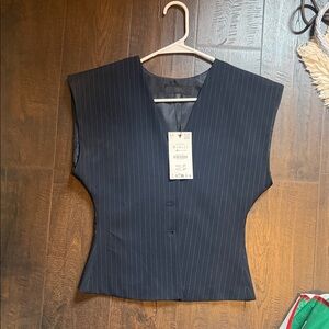 Zara Black Pinstripe V-Neck Structured Tunic